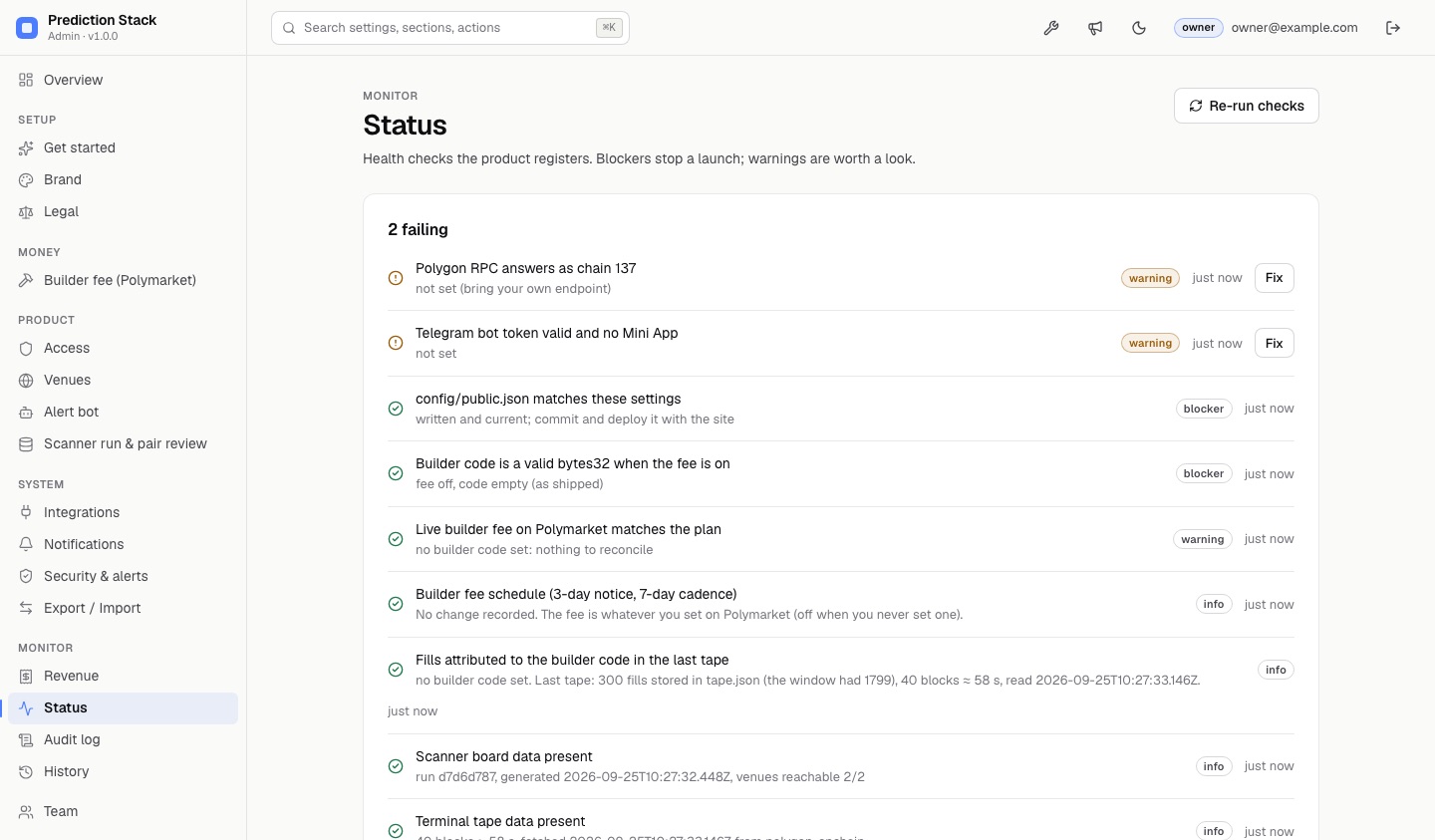 Status page on a fresh install with two optional warnings
